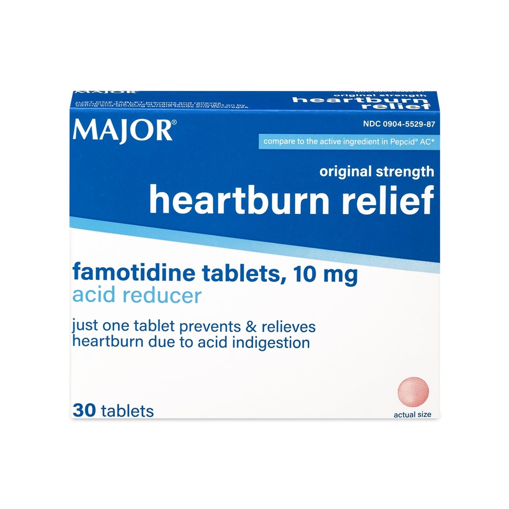 MAJOR Original Strength Heartburn Relief - Famotidine 정제, 10 mg - 산성 흡진기 - 30 정제 (1 팩)