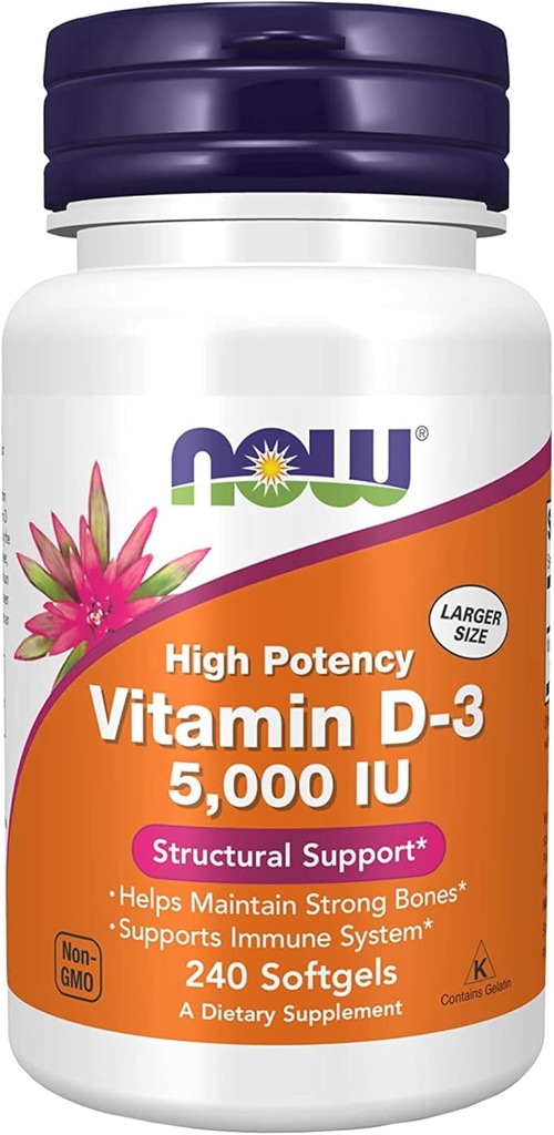 지금 보충 교재, 비타민 D-3 5,000 IU의 높은 힘, 구조상 지원*, 세계적인 영양 Keychain를 가진 240 Softgels