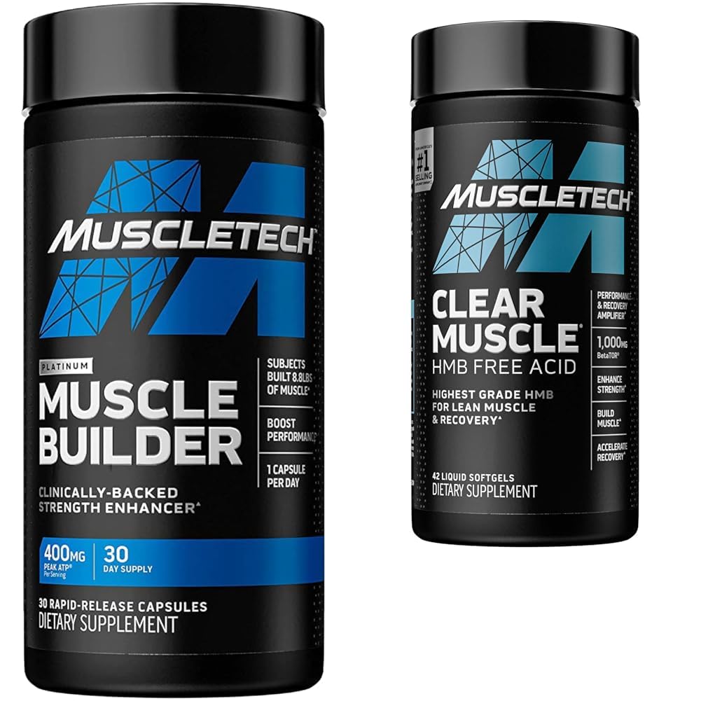 Peak ATP와 명확한 근육을 가진 MuscleTech 근육 건축업자 HMB, 남자 & 여자를 위한 근육 건물 보충교재, 30 + 42 조사