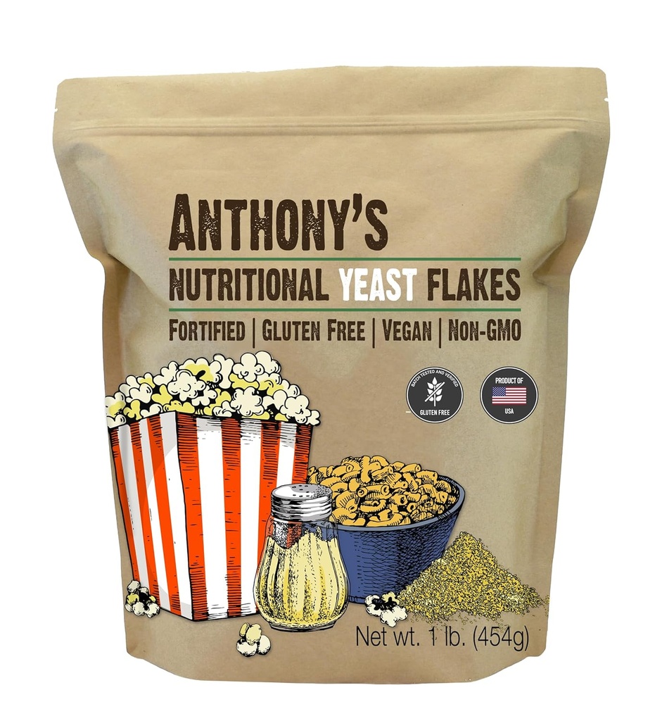 Anthony의 프리미엄 영양 효모 조각, 1 lb, Fortified, 글루텐 무료, 비 GMO, Vegan