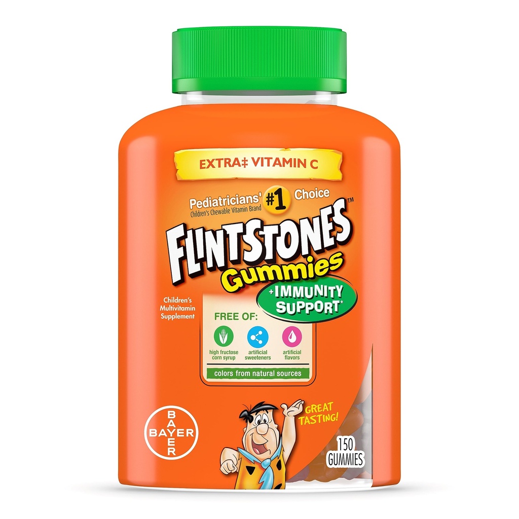 비타민 C, 비타민 D, B12, 아연 및 더 많은 오렌지 150ct를 가진 플린트 스톤 Gummies 아이 비타민