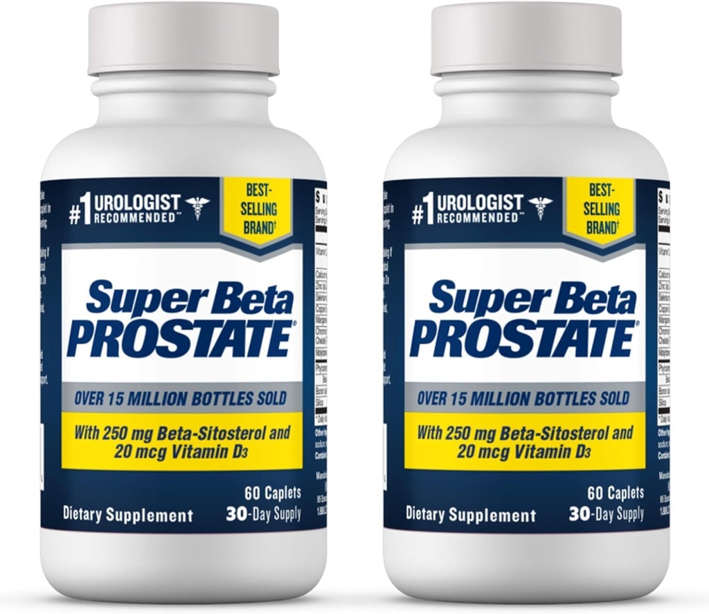 남성 건강을위한 SUPER BETA PROSTATE 지원 보충 - 욕실 여행을 감소, 수면을 촉진, 더 나은 방광 빈 및 건강한 전립선, 베타 Sitosterol - 60 카운트 (팩 2)