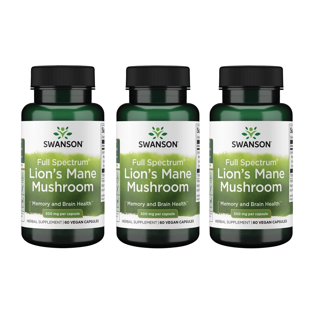 Swanson Lion's Mane Mushroom - 헤르메늄 Erinaceus (60 캡슐, 500mg 각) 3 팩에서 만든 전통적인 뇌 부스터 보충