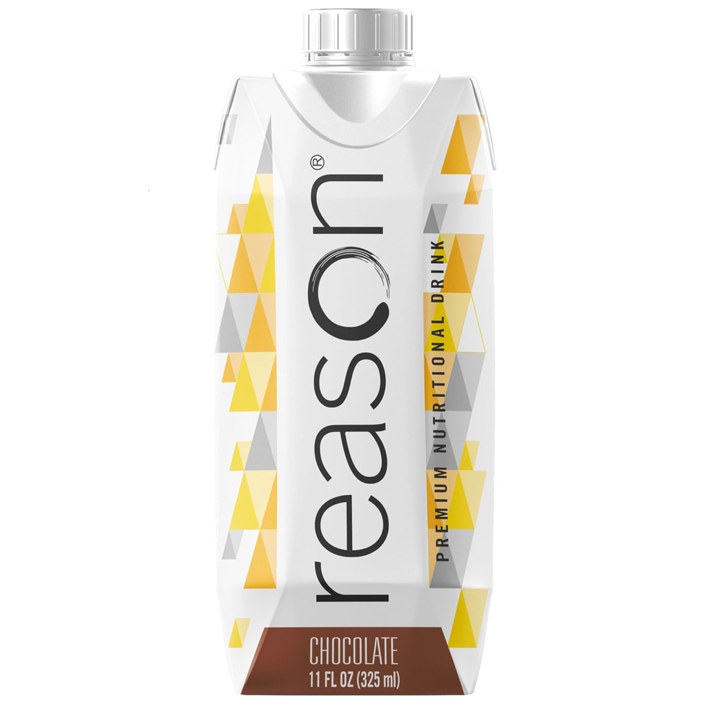 Reason Premium High Calorie Protein Drink - Soy, Gluten, GMO, 인공 향료 및 감미료 - NSF 인증 - Lactose-Friendly, Tube-Feeding - 초콜릿, 11 oz