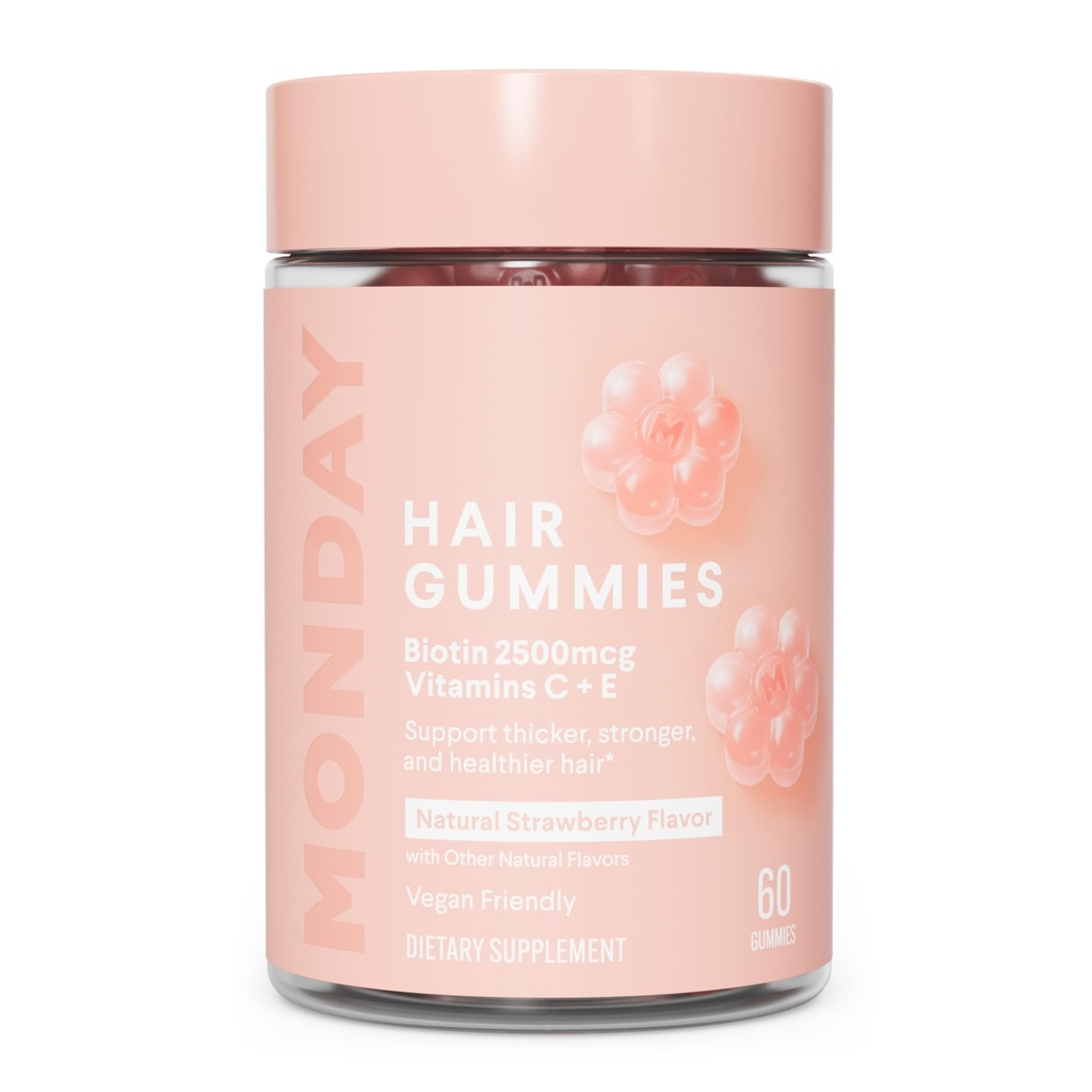 2500 mcg Biotin를 가진 MONDAY HAIRCARE 머리 Gummies, 더 두꺼운, 더 강한 및 더 건강한 머리 60ct를 위한 비타민 C & Vitiman E