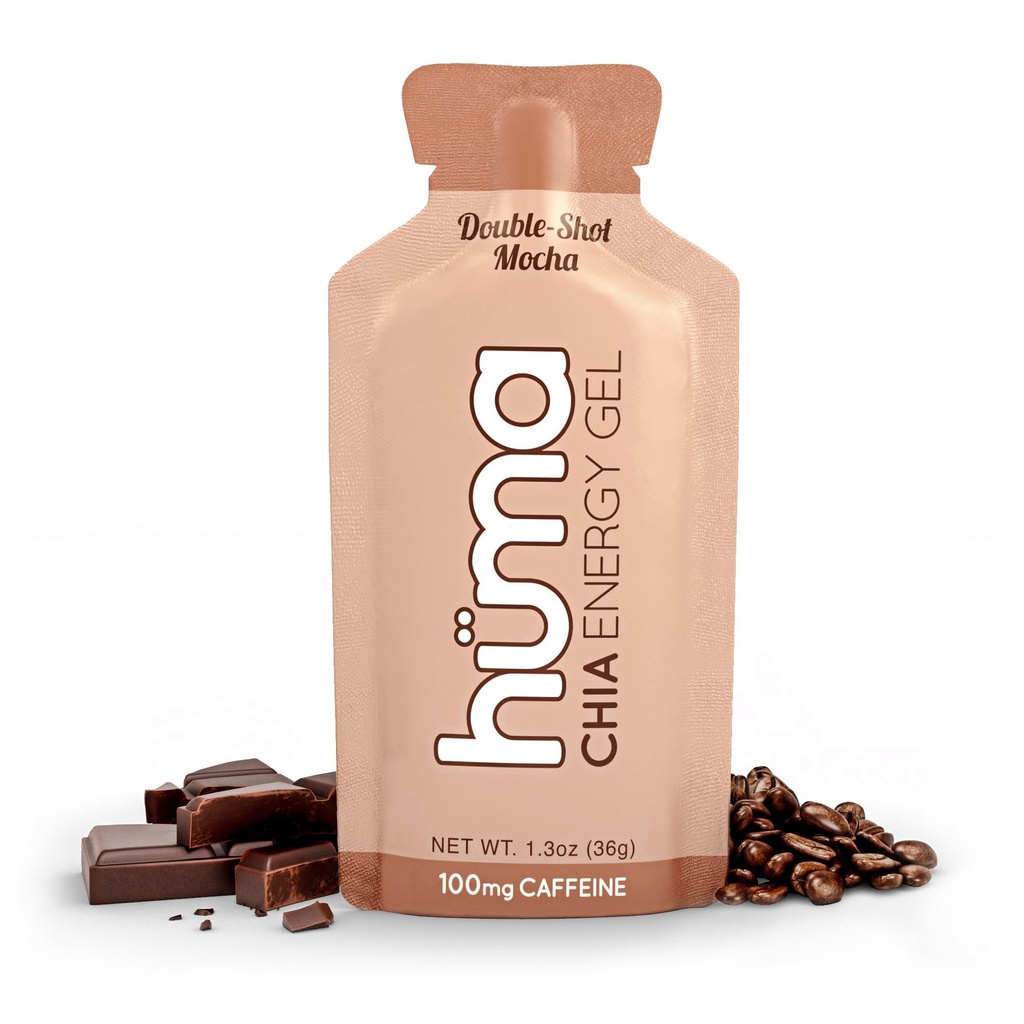 Huma Chia Energy Gel, Doubleshot Mocha, 12 팩, 패킷 당 100mg 카페인 - Endurance 운동을위한 프리미어 스포츠 영양