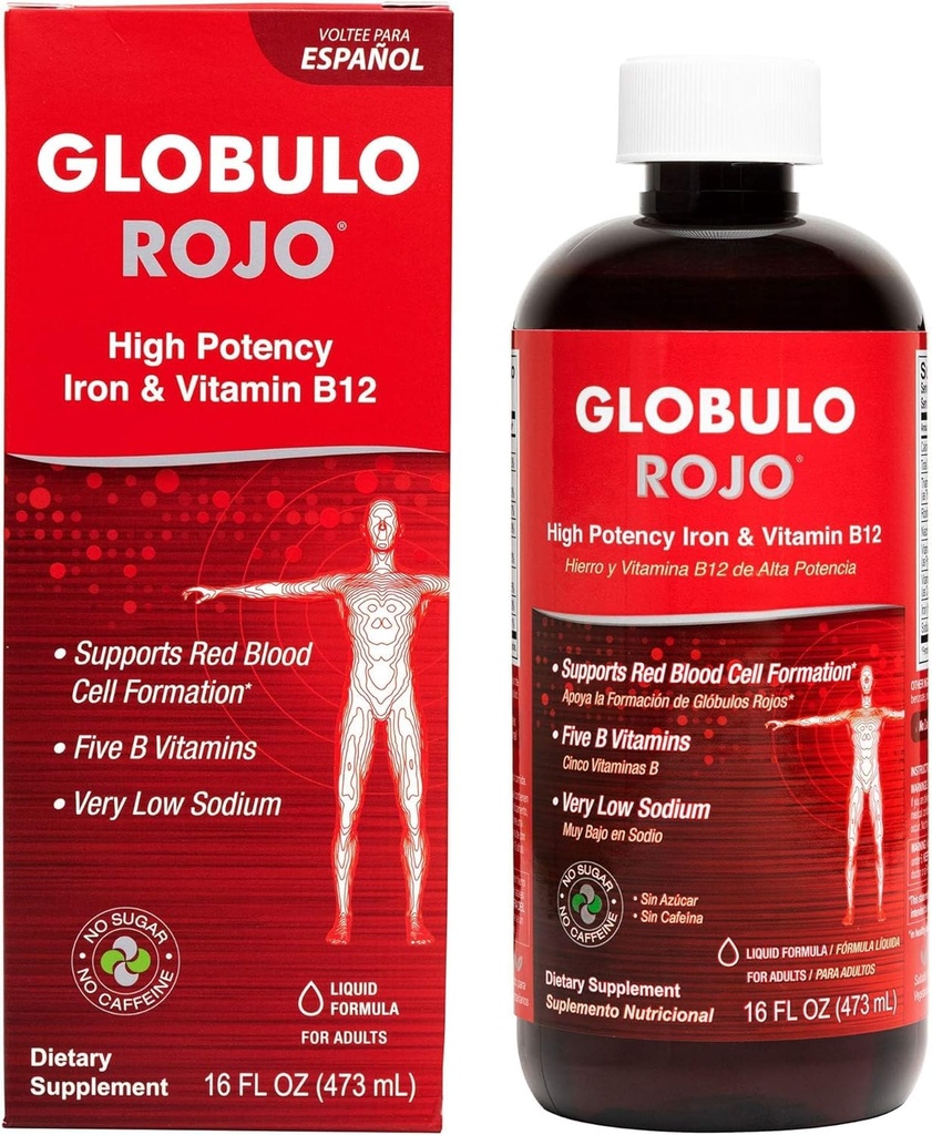 Globulo Rojo 철 보충 - 높은 Potency Iron & B 비타민 (비건) (1 팩)를 가진 액체 규정식 보충교재