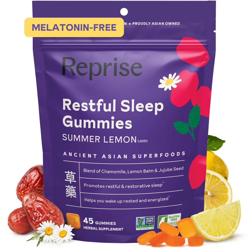 Melatonin Free Natural Sleep Aid Gummies for Adults | NO Melatonin | 초본 Jujube & Chamomile, 레몬 발름 - 깊은 수면 보충 및 zzz, 45 Vegan Gummies에 대한 휴식 (45 Gummies (1 팩)