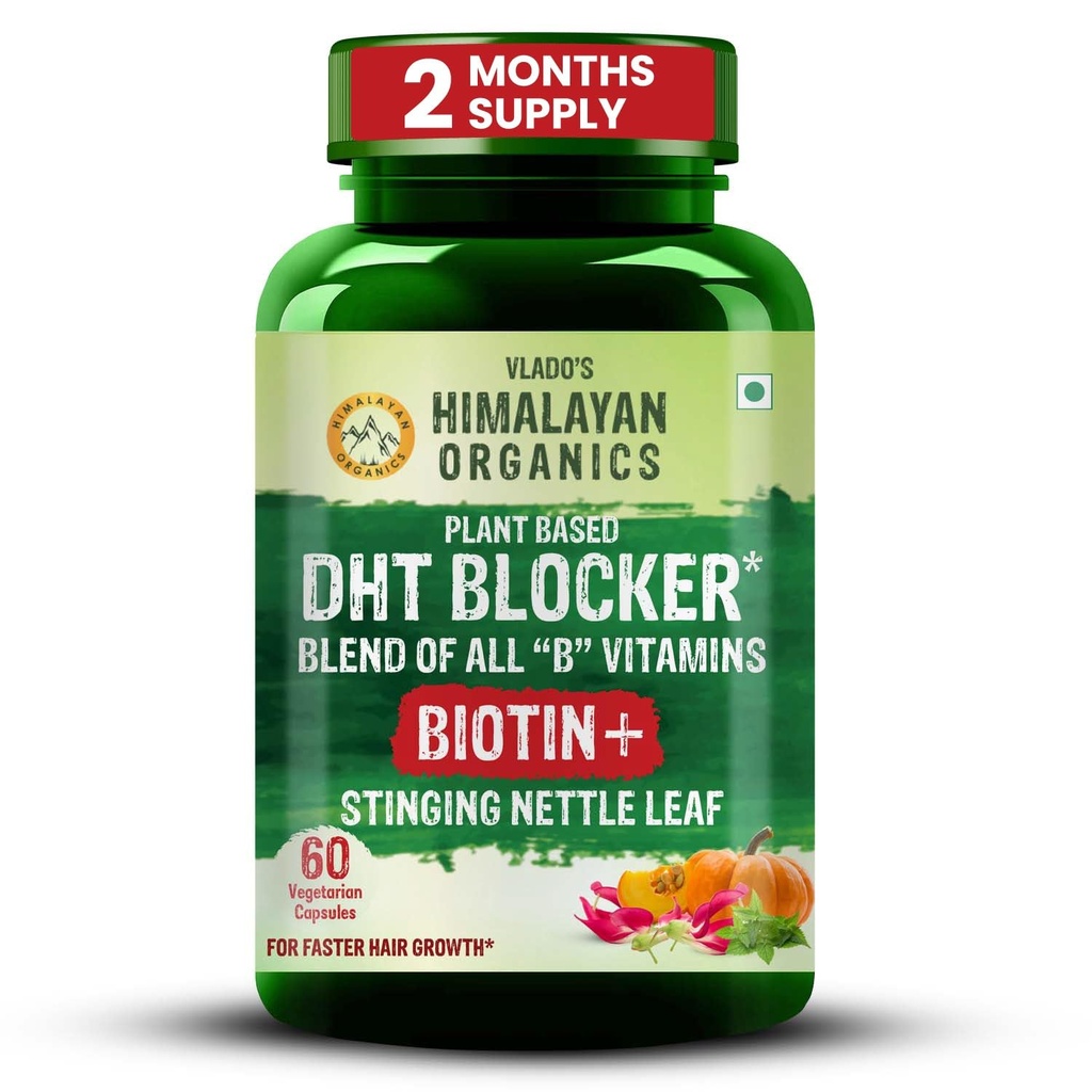 Himalayan Organics Plant-Based DHT Blocker with Goodness of Nettle Leaves | 모발 성장 촉진 | 남성 및 여성용 60 Veg Capsules