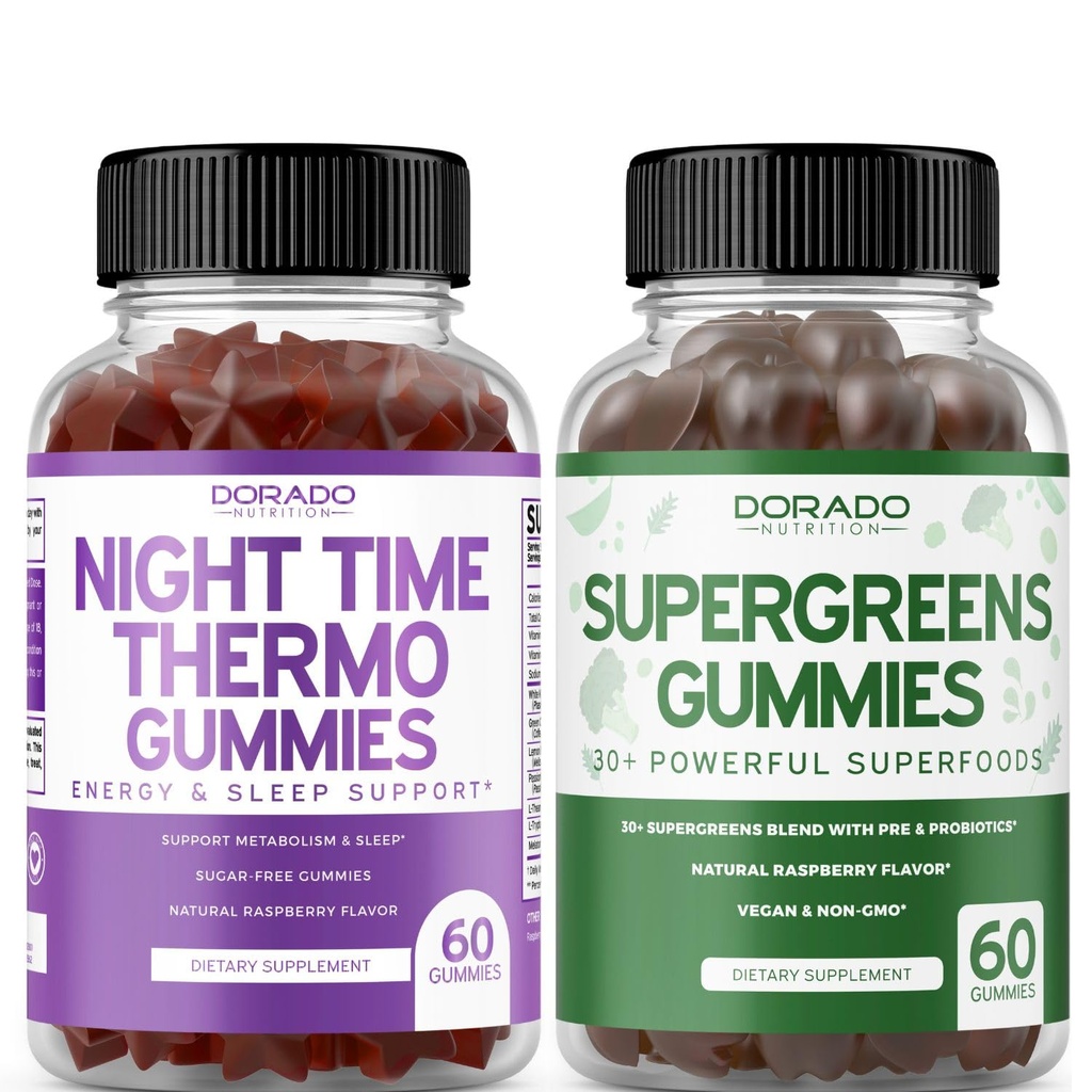 밤 시간 뚱뚱한 가열기 구미 (60 조사) - 체중 감소 & Metabolism Sugar-Free Melatonin 보충교재와 Supergreens Gummies (60 조사) - 녹색은 Immunity 지원을 보충합니다 - 비 GMO & 미국은 만들었습니다