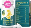 Prenatal Vitamins for Women Postnatal Multivitamin with Folic Acid DHA Choline for 임신 및 모유 수유 여성 Niacinamide Biotin and Minerals 27 in 1 Supplement 90 캡슐 - 30 서빙