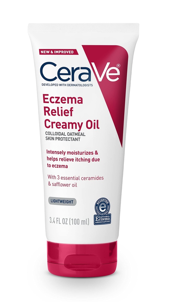 CeraVe Eczema 기복 크림 바디 오일, 콜라겐 Oatmeal & Safflower 오일 드라이 스킨 & Itchy 피부 완화, 스테로이드 무료 & Paraben 무료, 3.4 오운스