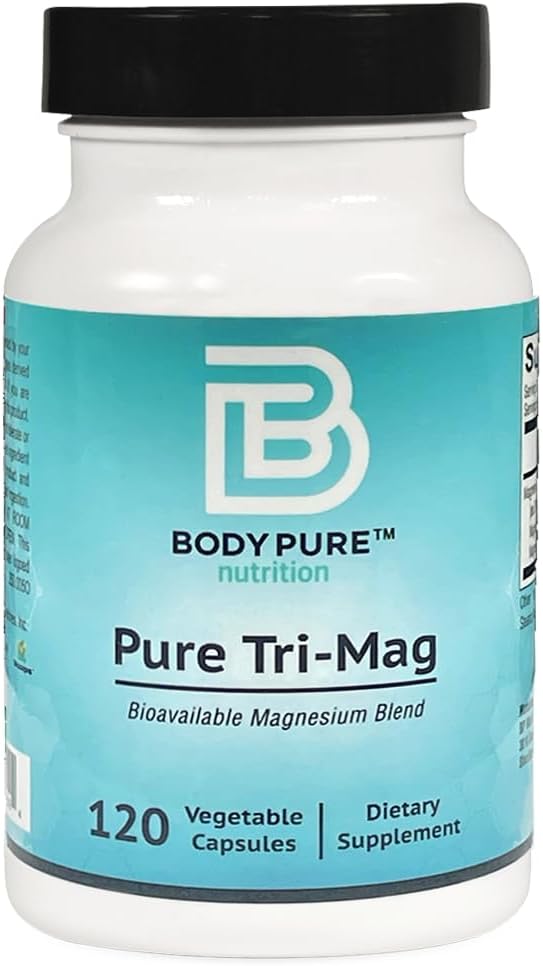 Pure Tri-Mag - 영양 의정서의 다양성을 위한 높게 흡수된 마그네슘의 3개의 모양. 스트레스 완화, 수면, 심장 건강, 근육 및 대사 지원 120 캡슐