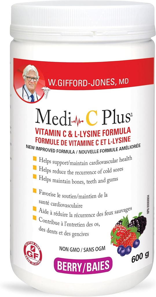 박사 Gifford-jones 선호 영양 Medi-C 플러스 비타민 C & L-lysine 공식 Berry Flavour 600g