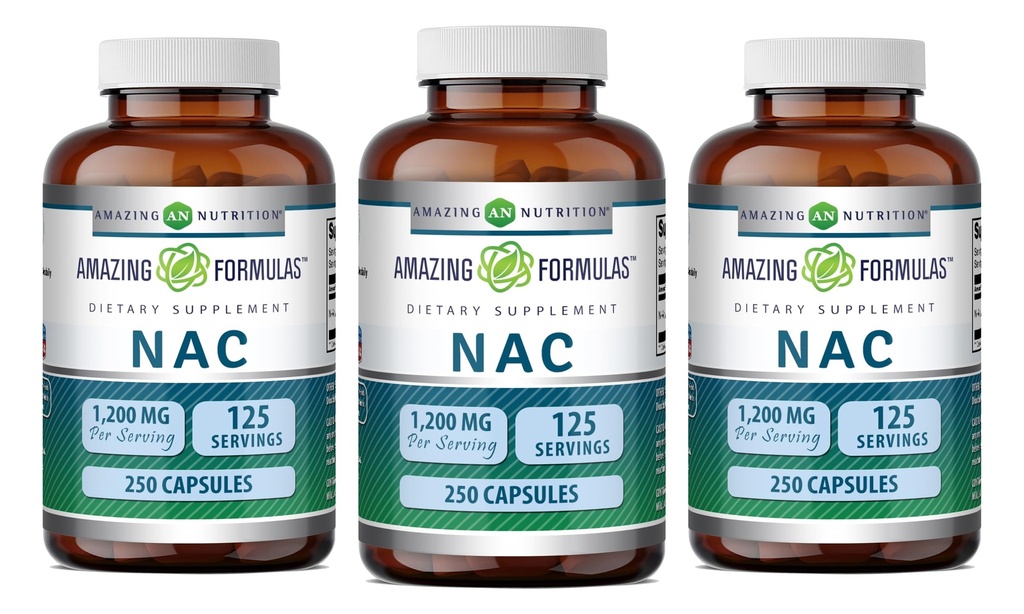놀라운 수식 NAC 600 Mg | N-Acetyl Cysteine 보충 | 캡슐 | Non-GMO | 글루텐 무료 | 미국에서 제작 (3 팩, 250 개)