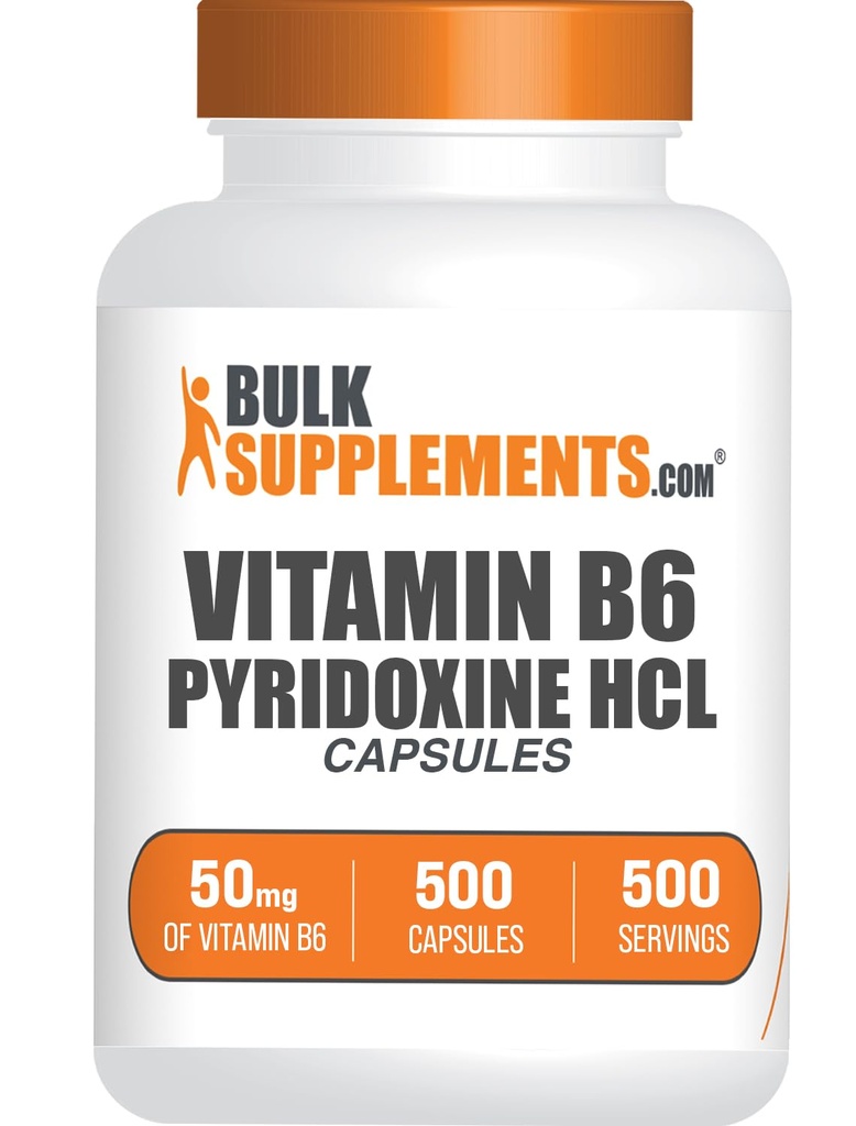 BulkSupplements.com 비타민 B6 캡슐 - Pyridoxine HCl, 비타민 B6 50mg - 서빙 당 1 캡슐, 500 캡슐 (1 팩)