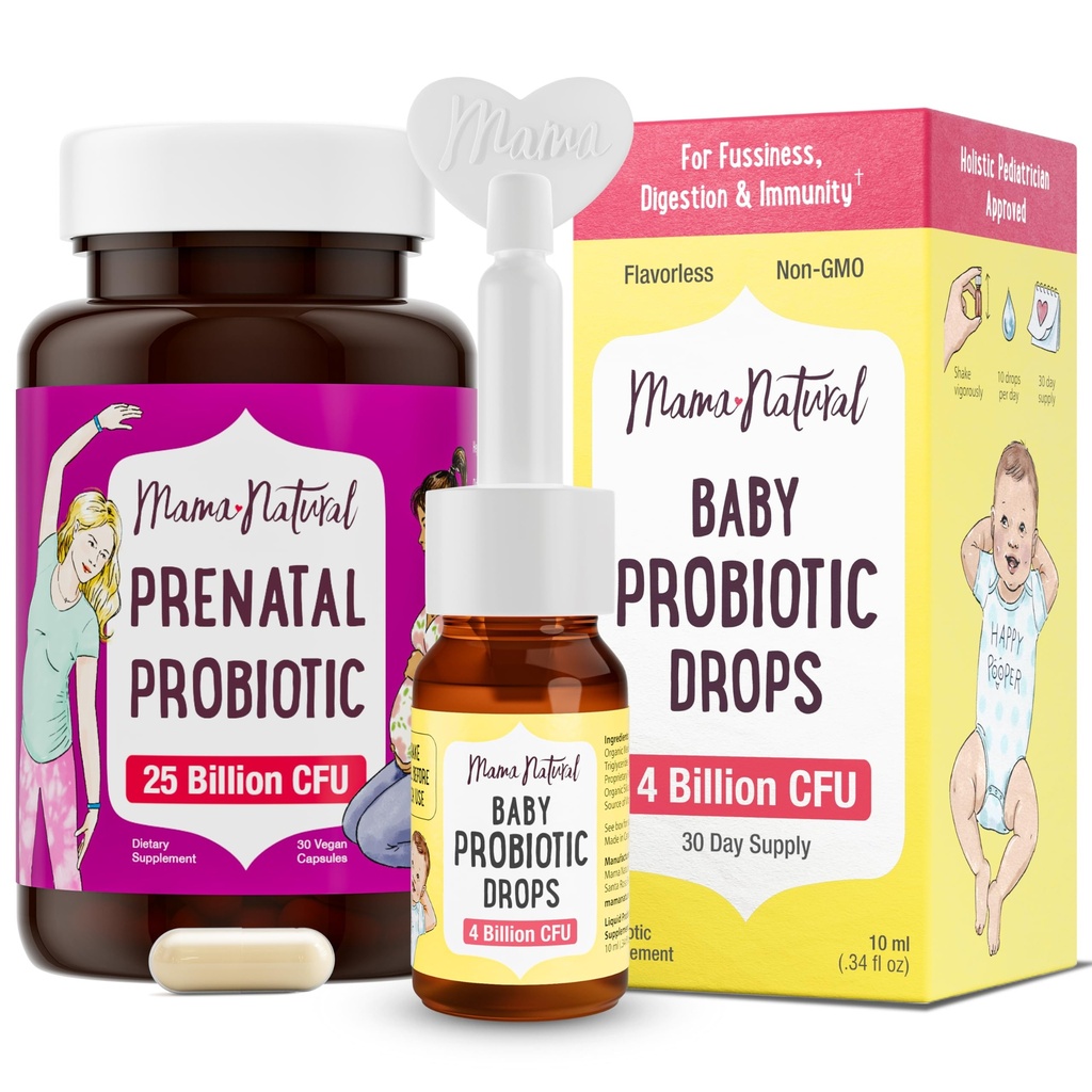 Mama Natural Prenatal Probiotic & Baby Probiotic Drop 번들 – Gut, Vaginal & Immune 지원 엄마 + 유아 프로 바이오 틱스와 아기를위한 다이제스트 컴포트 - 번들 및 저장