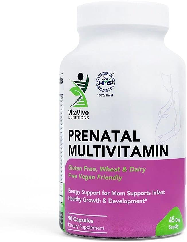 Prenatal Multivitamins - 90 캡슐 - 엄마와 아기를 지원하는 비타민과 미네랄 - 칼슘, 철, 비타민 C, 이오딘 및 더 - Vegan, Halal - 글루텐, 밀, 낙농장 무료