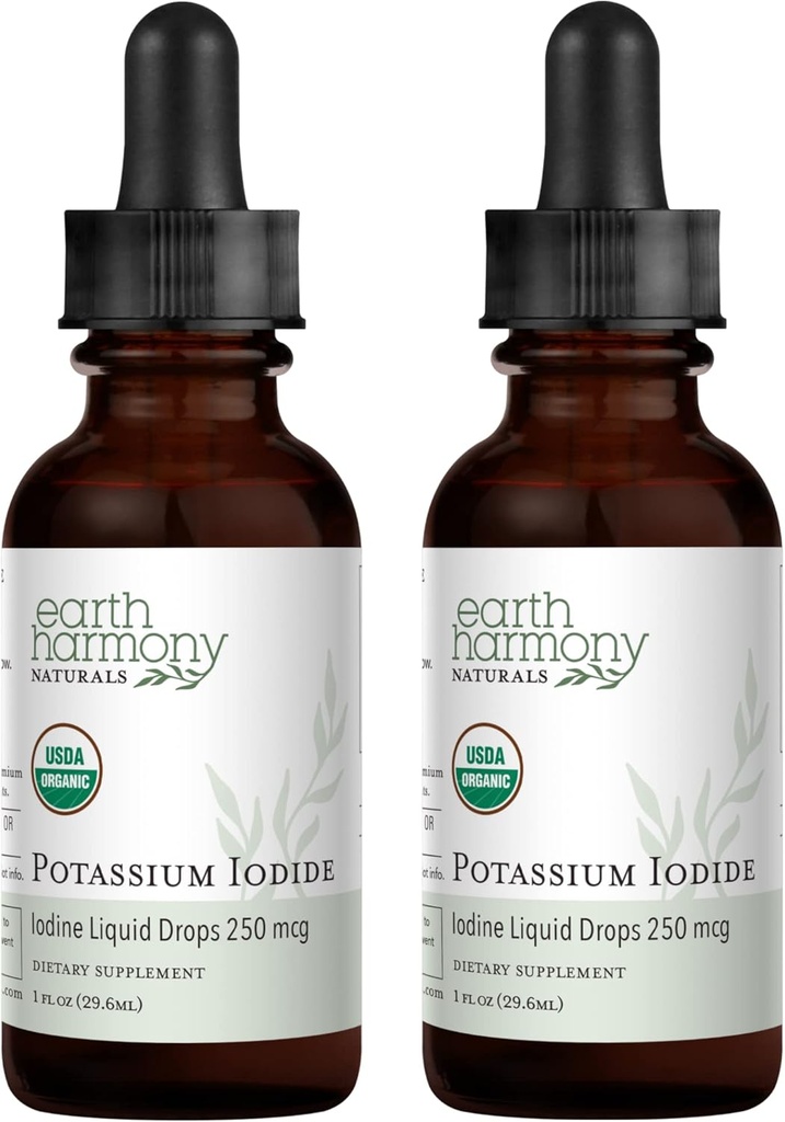 USDA 유기 칼륨 Iodide 250 mcg 액체 보충교재 2 팩 (1 년 공급) - Thyroid 동맥을 지원하고 Iodine의 노출 & 저수준을 돕습니다 - 정제, 알약 보다는 더 많은 생물을 - 1개 Fl Oz