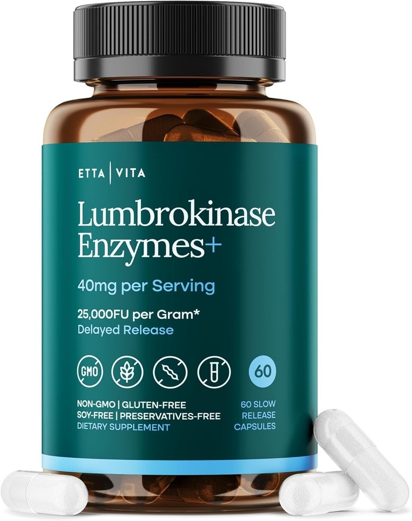 유력한 Lumbrokinase 보충교재 40mg/Serving (최대 활동 - 800,000 단위) - 에너지 지원을 위한 Lumbrokinase 효소 캡슐, Digestion, Detox, Cognition & Gut 건강 - Nattokinase와 유사한