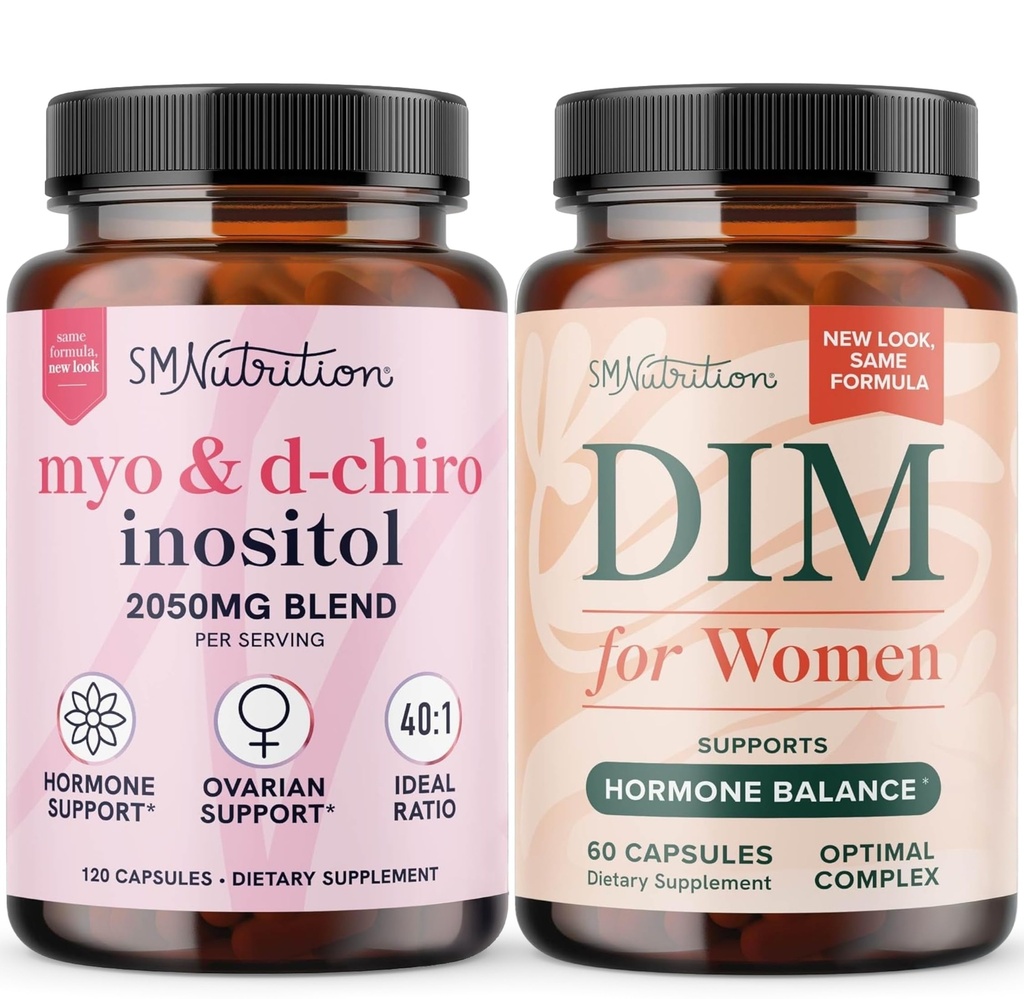 SMNutrition Women's DIM 보충교재 & Myo-Inositol & D-Chiro Inositol | 여성 복합체를 위한 40:1 비율 (30 서빙)와 250mg DIM 보충교재를 가진 호르몬 균형 뭉치 (60 서빙)