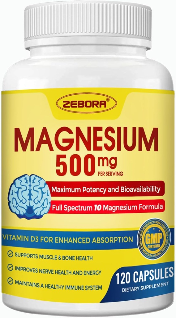 마그네슘 복합 보충, 마그네슘 글리세린과 마그네슘 글리세린의 500mg & 말레이트, 아연을 가진 높은 흡수를 위한 킬레이트 모양 & Nerve를 위한 비타민 D3, 근육 & 뼈 지원, 115의 캡슐