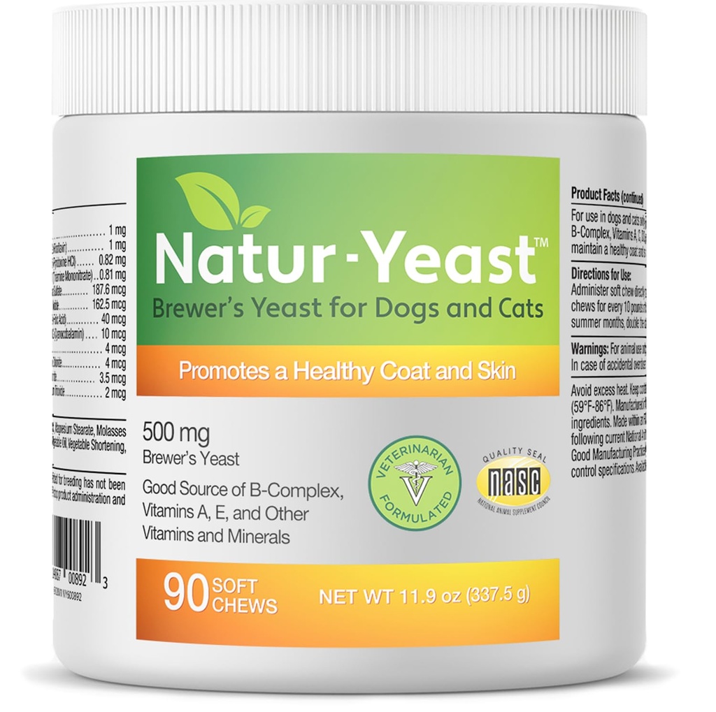 Green Pets Organics Natur-Yeast Brewer's Yeast for Dogs and Cats - Immune System & Digestion 지원, 건강한 피부 및 광택 있는 코트, 90 소프트 체스를 홍보