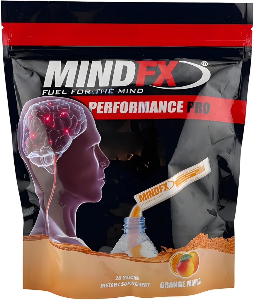 MindFX 성능 프로 블렌드 - 오렌지 망고 | 초점, 기억,인지 건강에 대한 브레이드 지원 에너지 스틱 | 천연 재료와 Nootropic 음료 혼합 - 20 스틱 (오렌지 망고 프로, 1)