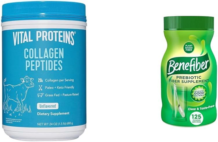 Vital Proteins Unflavored Collagen Peptides (24 Oz) & Benefiber Prebiotic 섬유 보충교재 Unflavored (17.6 Oz)