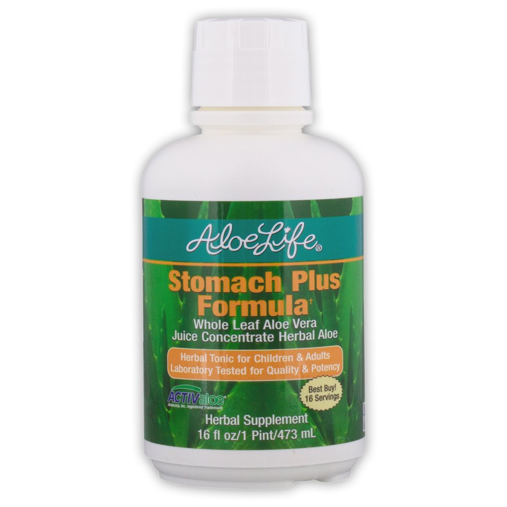 Aloe Life - Stomach Plus Formula, 어린이, 성인 및 노인을위한 빠른 인용 토닉, 건강한 소화 및 Soothe Gas, Bloating, & Nausea, Aloe Vera Concentrate, Gluten-Free oz (16)에 대한 도움말