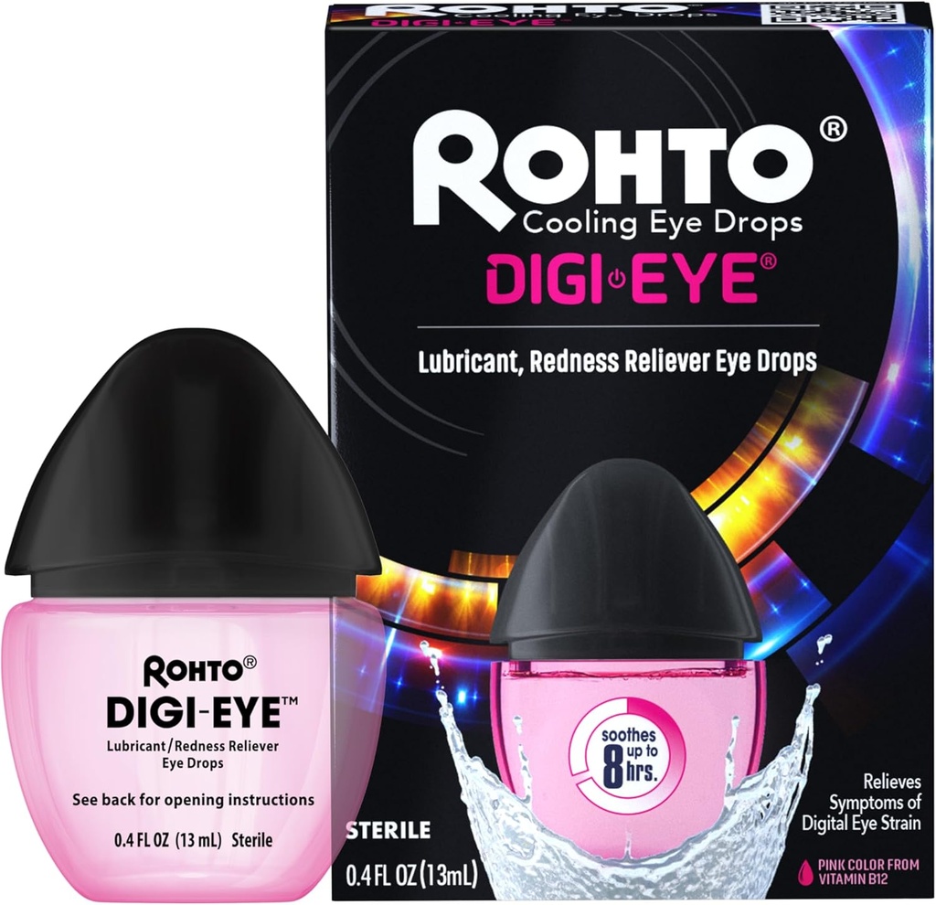 Rohto Digi-Eye 디지털 방식으로 눈 스트레인 눈 강하, 디지털 방식으로 눈 스트레인 증상에서 눈 스트레인 구호, 오래 견딘, 소싱 눈 구호, 빨간색에 대한 눈 강하, 타이어 눈 0.4 fl oz 병 (팩 2)