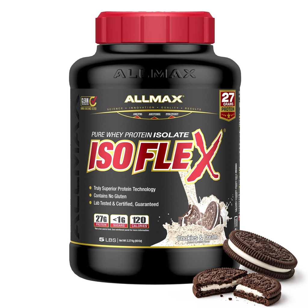 ALLMAX 영양 - ISOFLEX Whey Protein Powder, Whey Protein Isolate, 27g Protein, 쿠키 및 크림, 5 파운드