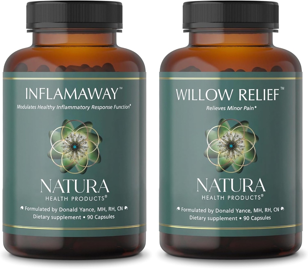 Natura Health Products InflamAway와 Willow Relief Supplement Bundle - 건강한 염증 응답을 조절 - 근육 완화 강화