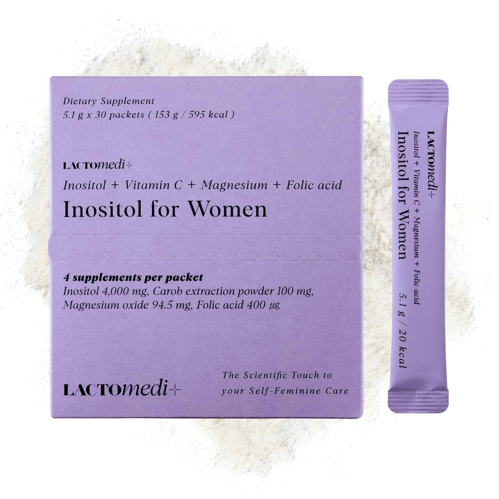 여성을 위한 LACTOMEDI Inositol 보충교재 | Myo-Inositol 4000mg + D-Chiro-Inositol 100mg | 밸런스 40:1 비율 | 생리주기 및 웰빙 지원 | 30 일 공급