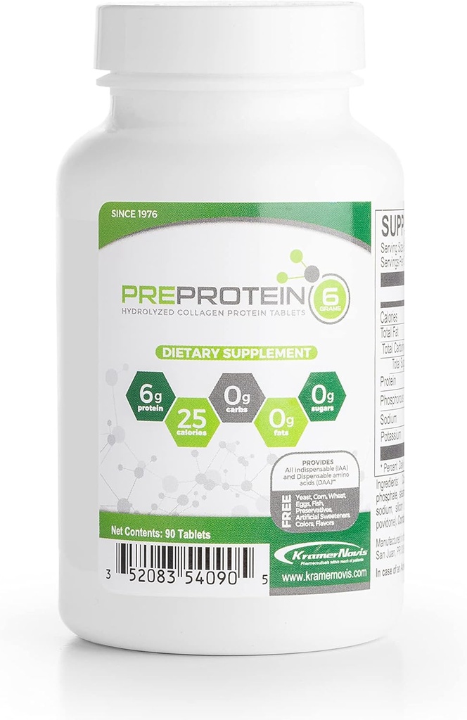 PreProtein® Unflavored Hydrolyzed Collagen Protein Sugar-Free Fat-Free Carb-Free, Amino Acids Protein Tablets, 헬스 케어 시스템, 90 정제