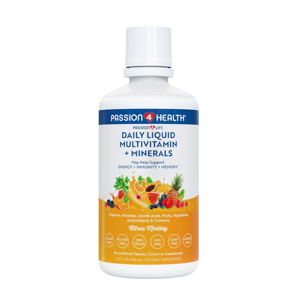 Passion 4 Life Daily Liquid Multivitamin + Minerals - 전체적인 가족을위한 100 가지 프리미엄 성분 이상 - 모든 연령을위한 추적 미네랄 및 아미노산