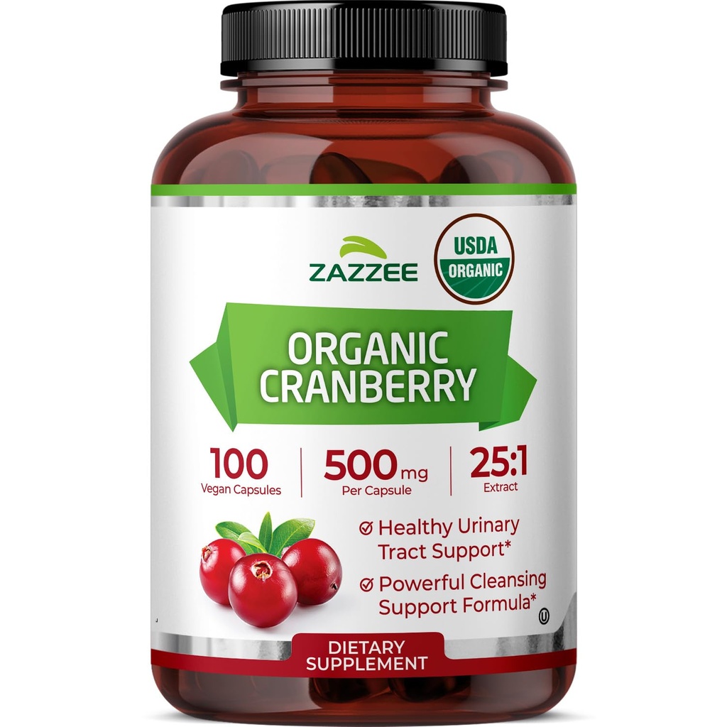 Zazzee USDA 유기 크랜베리 25:1 추출물, 캡슐 당 500 mg, 100 Vegan 캡슐, 3 달 이상 공급, 표준화, 집중된 25X 추출물, 100% 채식주의자, 증명된 유기, 비 GMO 모든 자연