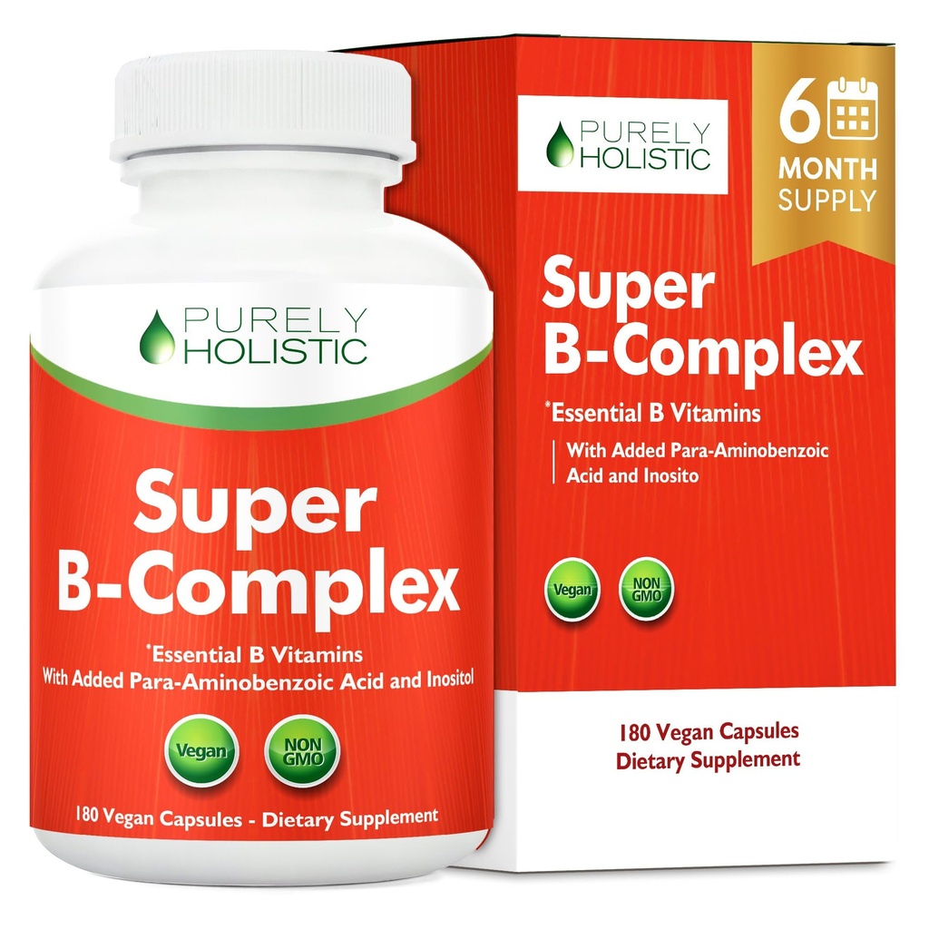 비타민 B 복합체 - Choline & Inositol, 비타민 B1, B2, B3, B5, B6, B8, B9 & B12 - B100 Complex - 180 Vegan 캡슐 - 6 개월 공급 - 미국에서 만든