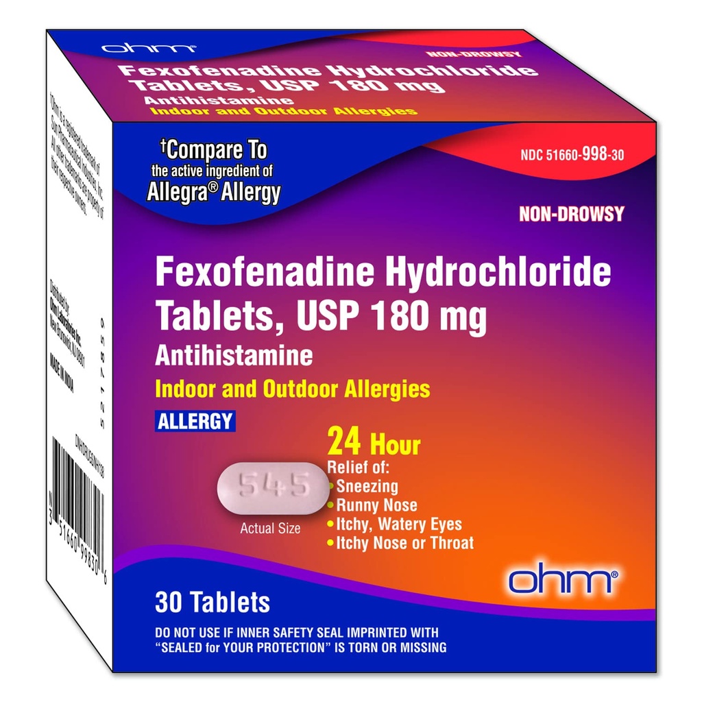 Ohm 비 돌망태 Fexofenadine 항히스타민 실내 옥외 알레르기 기복은 30ct를 메모장에 기입합니다