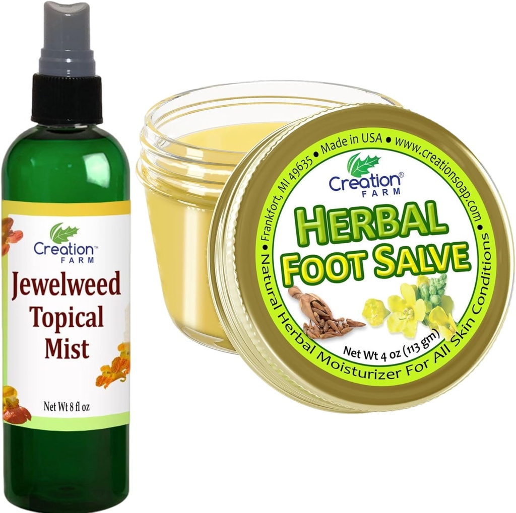 Jewelweed Topical Mist 8 Oz 및 초본 발 Salve 4 Oz - 매일 즐길 수있는 Easier를 만들기위한 솔루션
