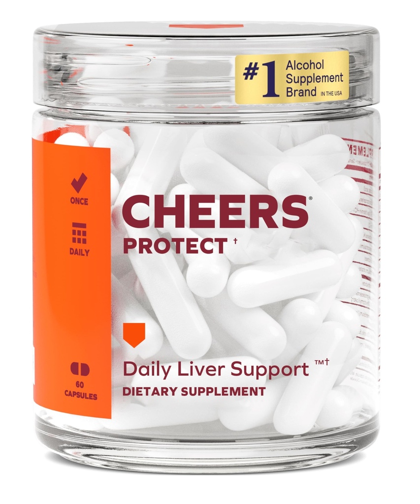 Cheers Protect | L-Cysteine + DHM의 음료용 Daily Liver Supplement | 30 복용량 | Cysteine, Dihydromyricetin, Milk Thistle, Prickly Pear, B-Vitamins, Ginger