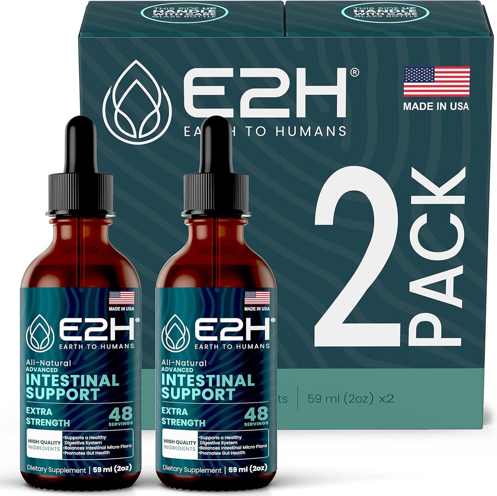 E2H Advanced Intestinal Support - Gut Health 및 Digestive System 홍보 - Wormwood 및 Black Walnut Extract - 비 GMO, Vegan - (2 병)