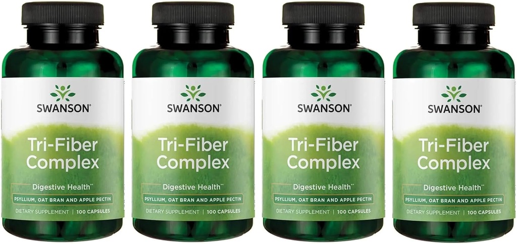 Swanson Tri-Fiber Complex - Psyllium, Oat Bran 및 Apple Pectin - (100 캡슐) (4 팩)로 만든 소화 건강 보충