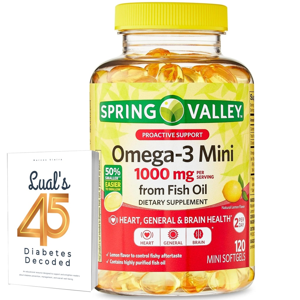물고기 기름 1000 mg, 120 조사, 규정식 보충교재, Luall's 45 Diabetes를 가진 Omega 3 소형 Softgels 뭉치에서 봄 밸리 Omega-3 소형 해독