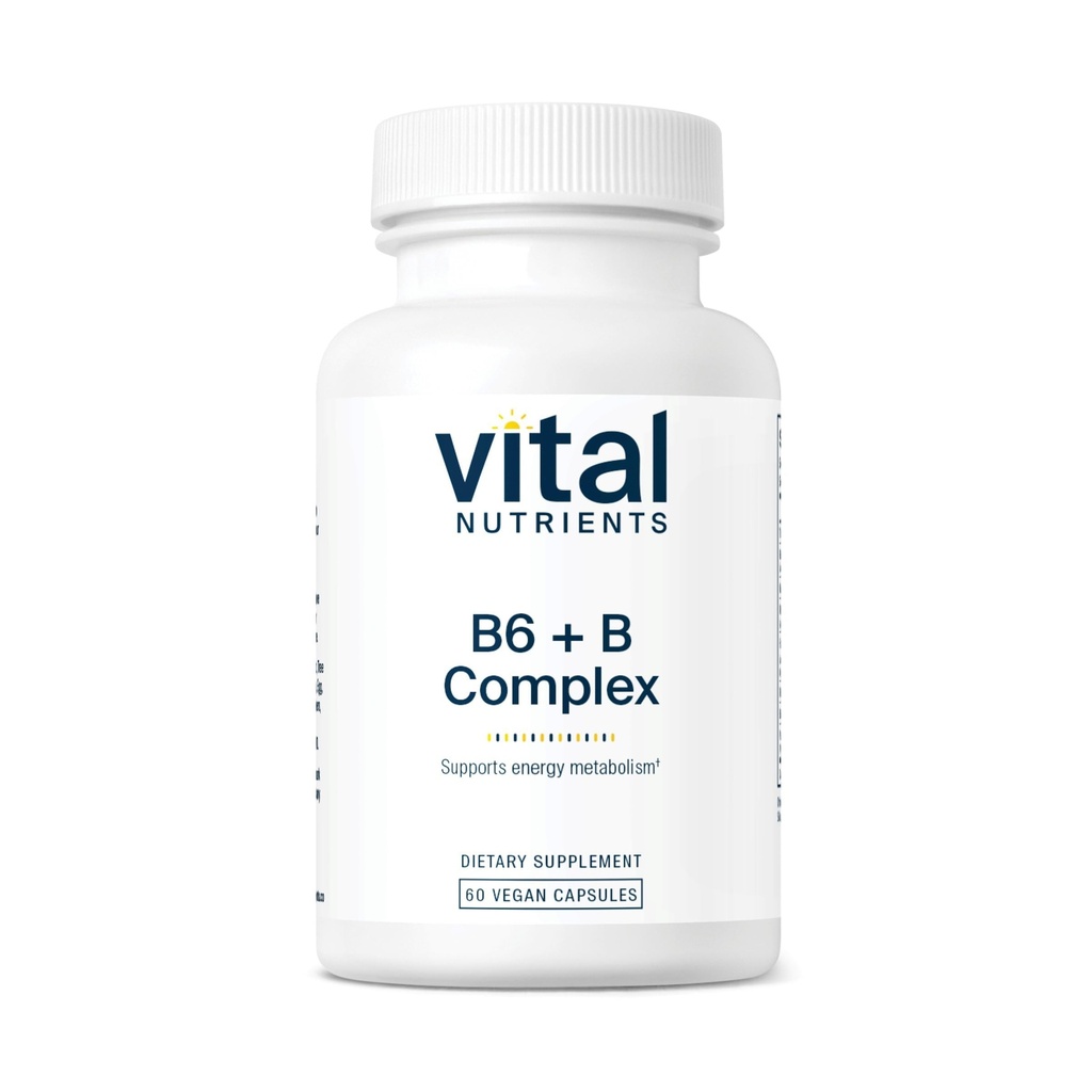 Vital Nutrients 비타민 B6 + B 복합체 | 에너지, 대사, 심장 건강에 대한 Vegan 메틸을 입힌 B 비타민 * Menstrual Discomfort를 위한 높 순수성 비타민 B6 * | 글루텐, 낙농장, 간장 무료 | 60 캡슐
