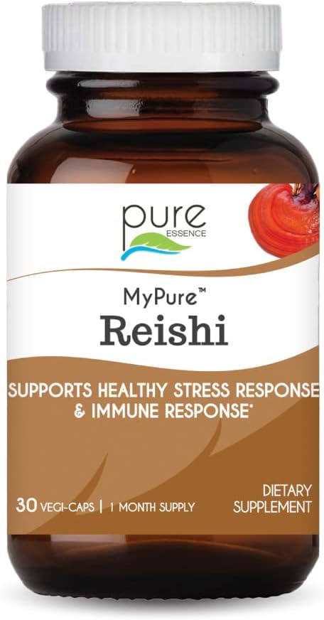 PURE ESSENCE LABS MyPure Reishi 유기 버섯 보충 - 면역 지원, 스트레스 완화, 에너지 (30 캡슐)를 위한 100% 진짜 버섯 추출물