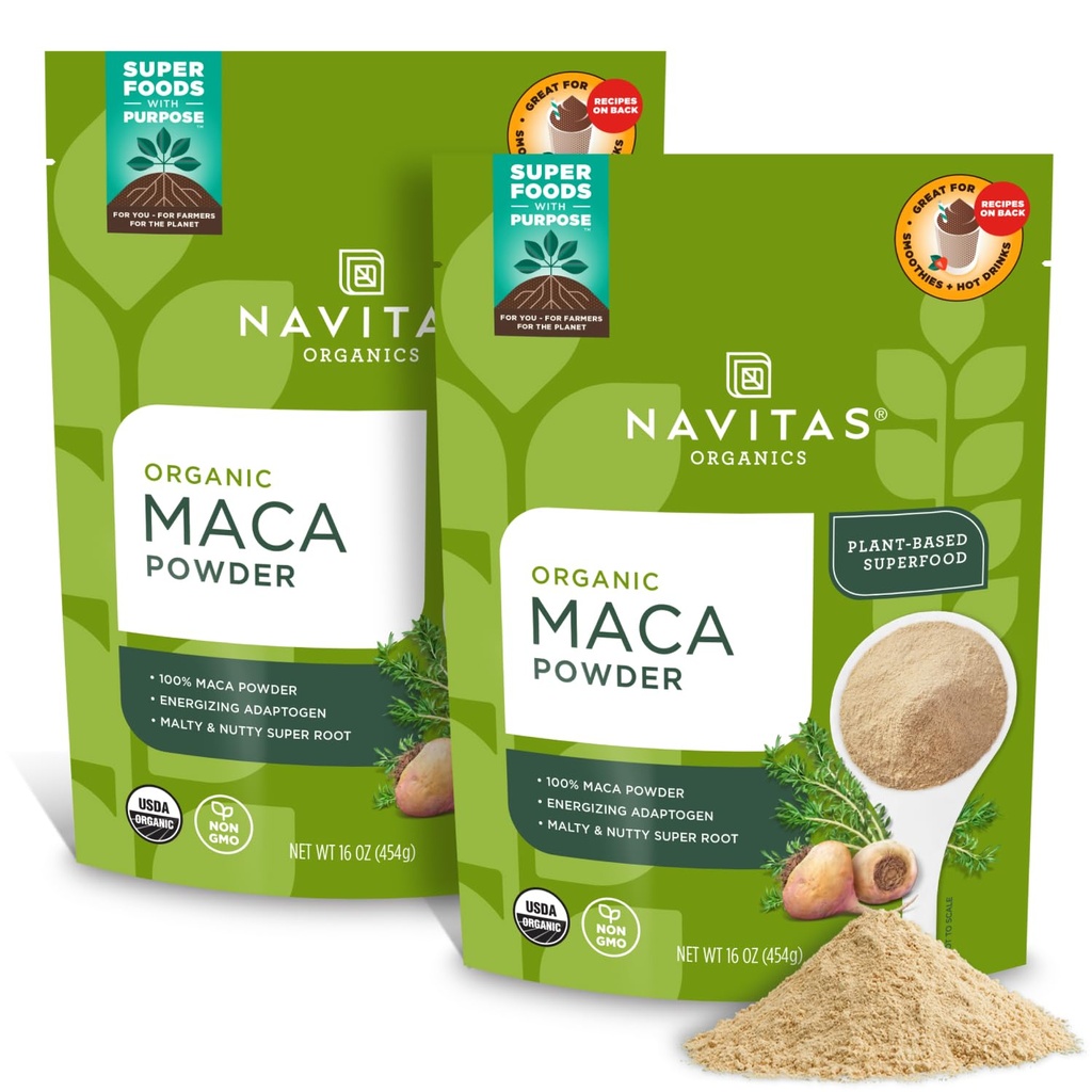 Navitas Organics Maca Powder, 16oz. (2-Pack), 181 서빙 - 유기, 비 Gmo, 저온 건조, 글루텐 프리, 라이트 브라운