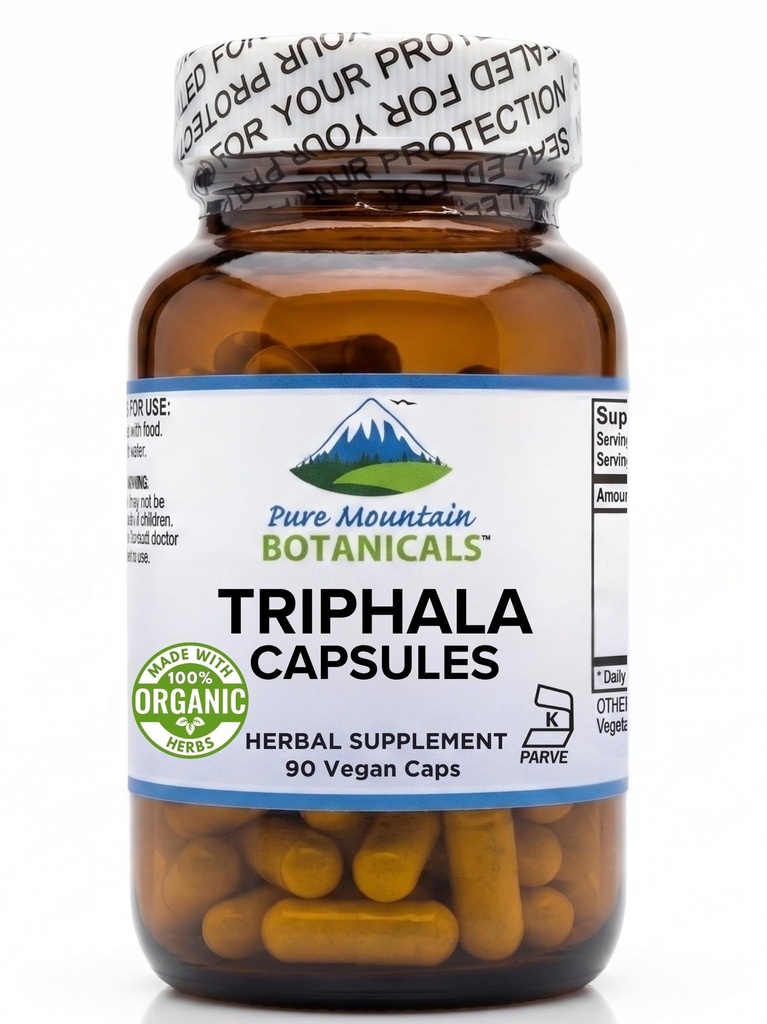 순수한 산 식물 Triphala 캡슐 90 Kosher Vegan Caps 지금 500mg Amla 인도 과일의 유기 혼합
