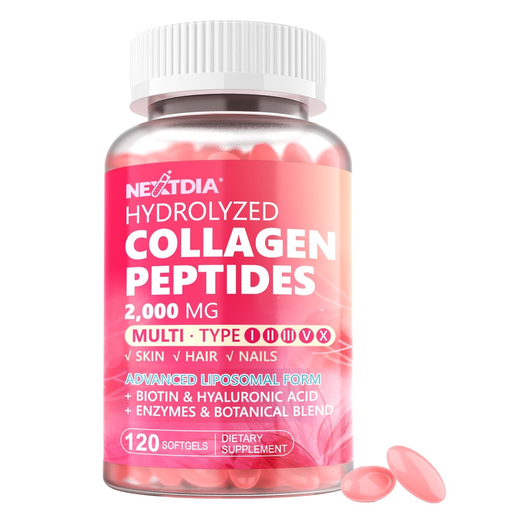 여자 2000mg Liposomal 모양 유형 I, II, III, V, Optimal 흡수를 위한 X, 다 교원질 Softgels, 교원질 보충교재를 위한 가수분해한 교원질 펩티드 알약, 피부 & 못 비타민 120 Cts