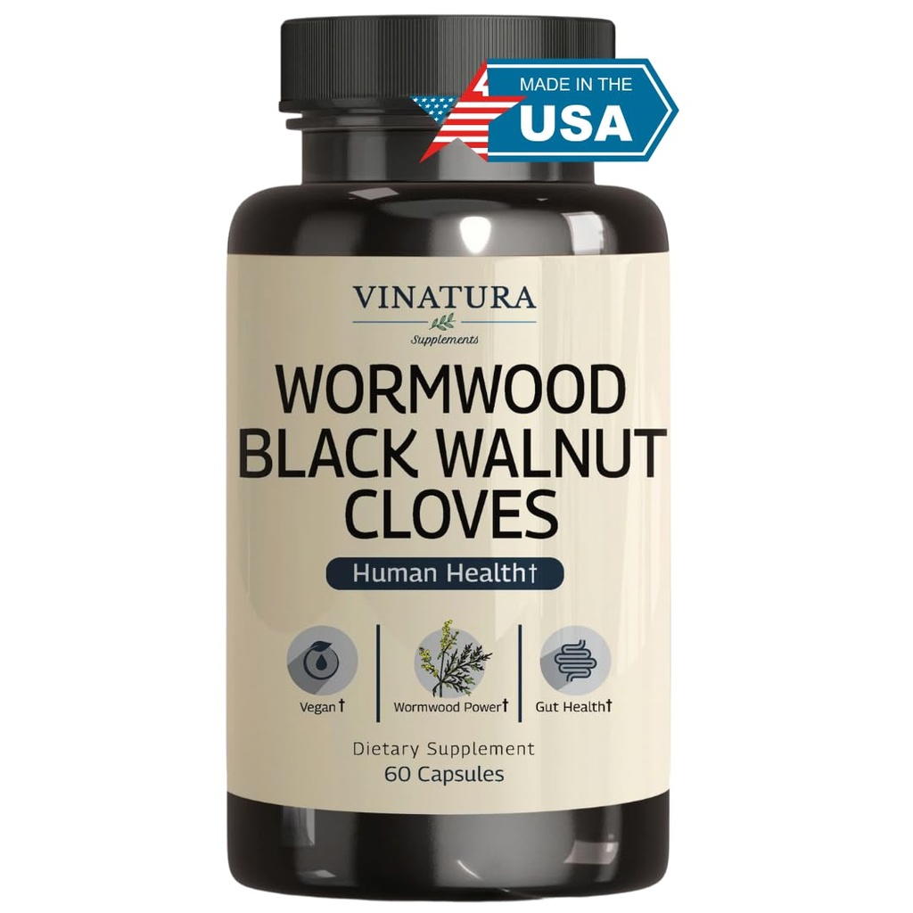 VINATURA Wormwood Black Walnut Clove Capsules - Cleanse, Detox, 인간을 위한 Intestinal 감시 공식 보충교재, Wormwood 허브와 더불어, 까만 호두 추출물 조합, 60의 캡슐